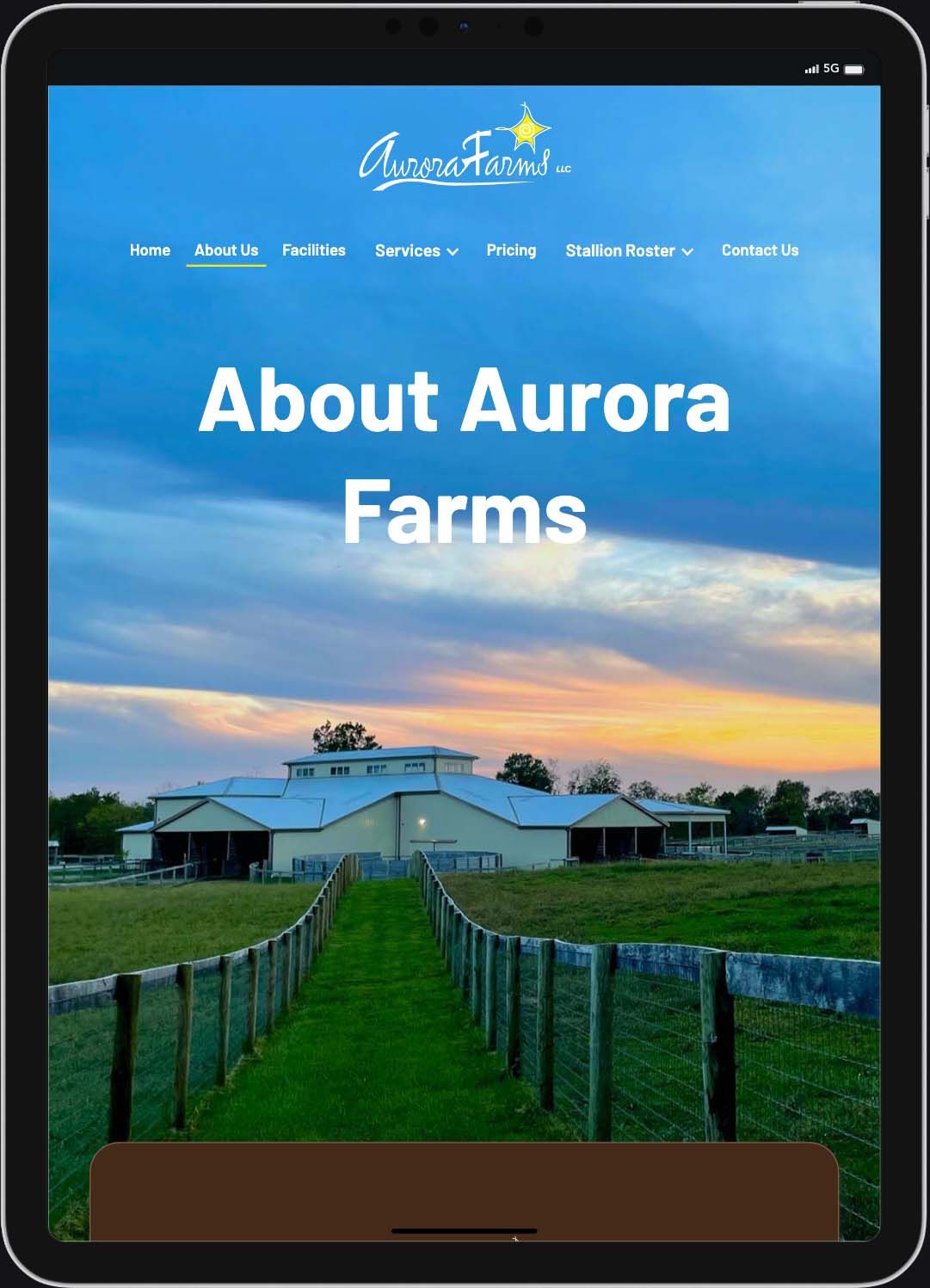 Aurora Farms Website Screenshot - About Aurora Farms