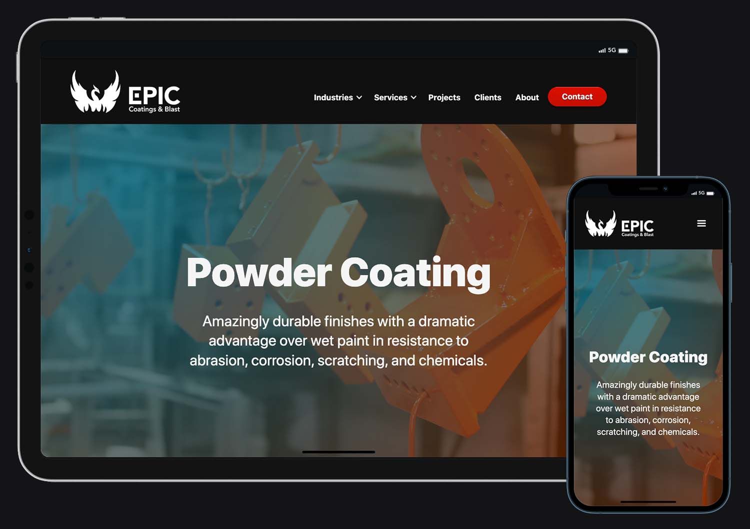 Epic Coatings and Blast Website Powder Coating Page Header