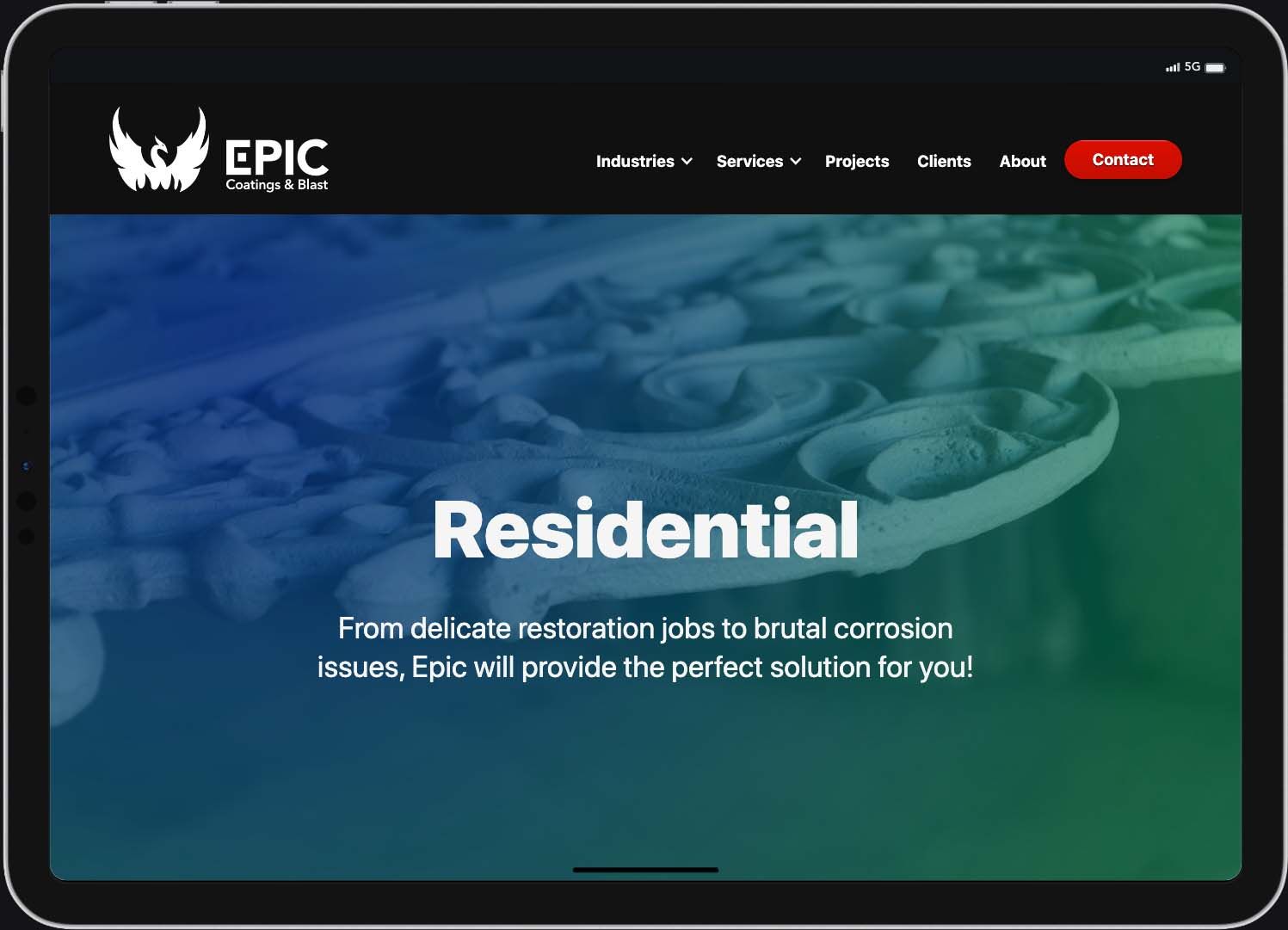 Epic Coatings and Blast Website Residential Page Header